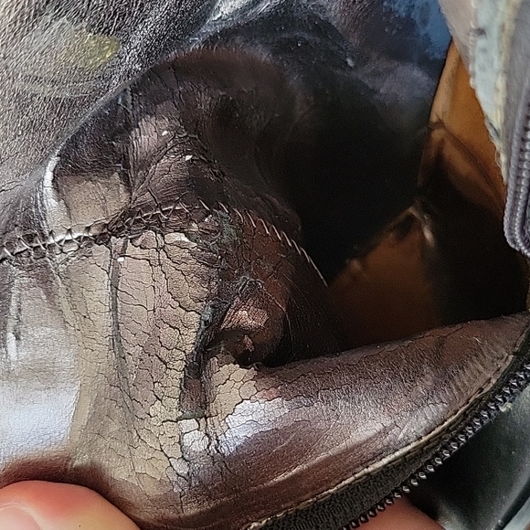 Town Shoes Women's Knee High Black Leather Wedge Heel Boot- Size 39 - Picture 16 of 16